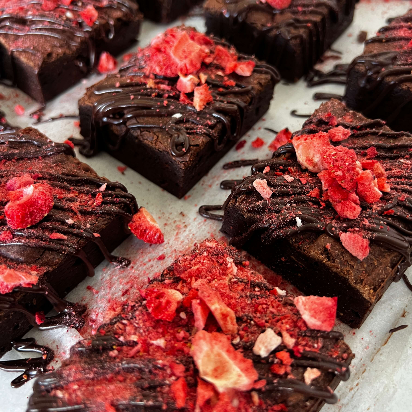 Chocolate Brownies with strawberry topping